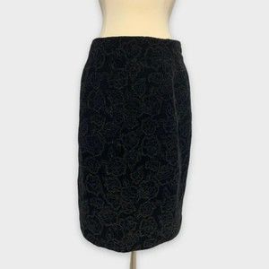 Michii Moon for Sanyo Size 14 Floral Print Black Velvet Pencil Skirt